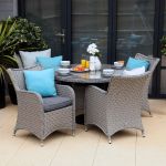 Supremo Amalfi Round Four Seat Dining Set with Parasol and Base