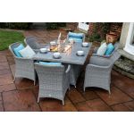 Supremo Catalan Rectangular Six Seat Set with Fire Pit Table