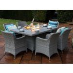 Supremo Catalan Rectangular Six Seat Set with Fire Pit Table