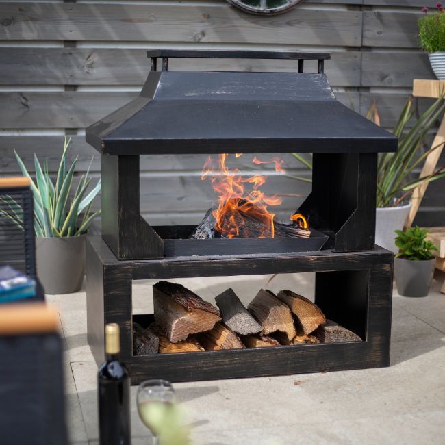 Log Store La Hacienda Stonehurst Firebasket Firepit Wood Burner Outdoor Heater 